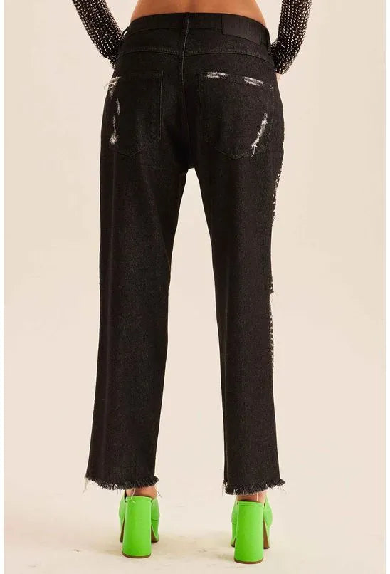 CALÇA JEANS RETA LOW LANÇA PERFUME