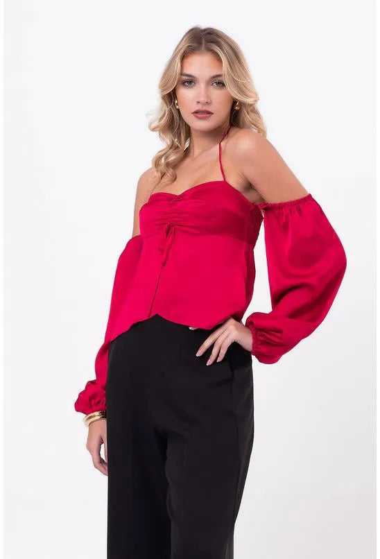 BLUSA DECOTE CORAÇÃO ACETINADA ROSA LABRAVA