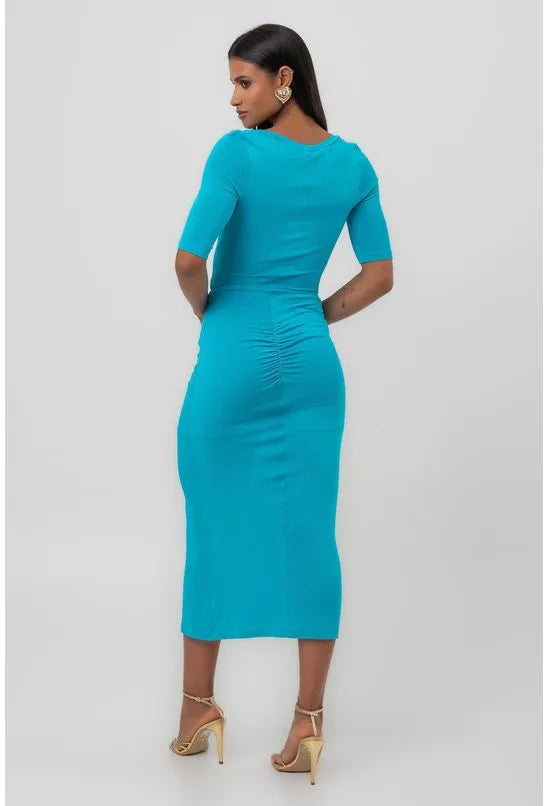 VESTIDO SUPER MIDI CANALETAS TURQUESA LABRAVA