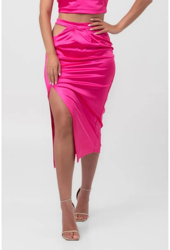 SAIA SATIN MIDI ASSIMÉTRICA ROSA LABRAVA