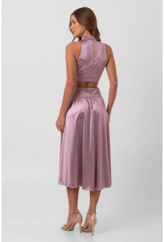 VESTIDO SATIN MIDI ABERTURAS ROXO LABRAVA