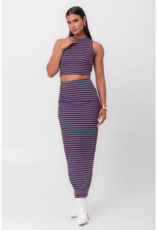 SAIA DE MALHA LONGA PIXEL NAVY VERMELHO PEQUIÁ