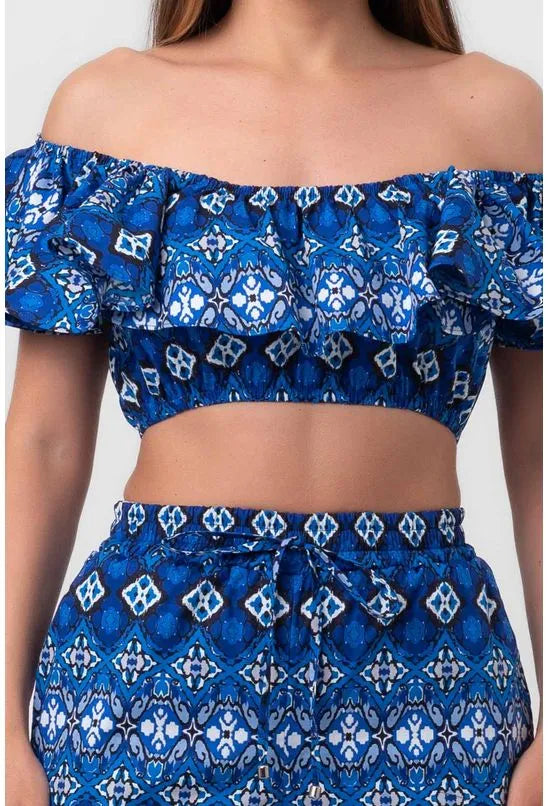 BLUSA TRICOLINE BABADO BOKEH AZUL PEQUIÁ