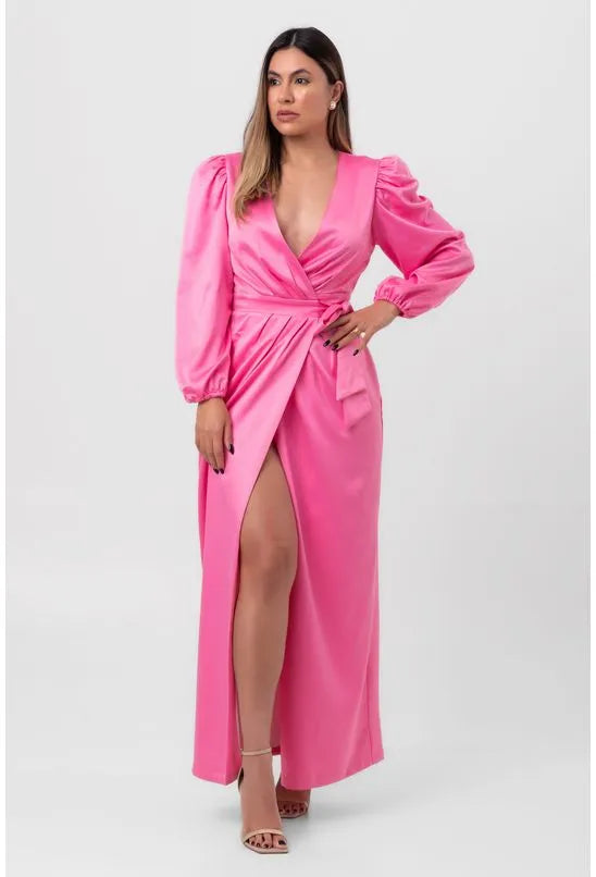 VESTIDO SUPER MIDI TRANSPASSADO ROSA LABRAVA