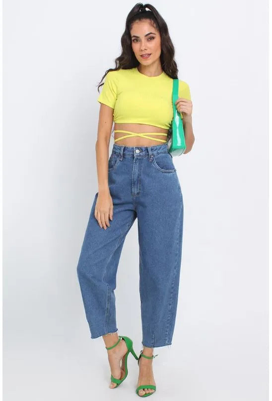 BLUSA AMARRACAO CANELADA AMARELA PEQUIA