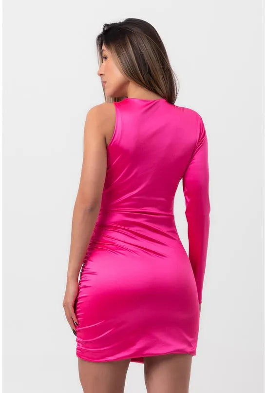 VESTIDO SATIN CURTO DRAPEADO ASSIMÉTRICO ROSA LABRAVA