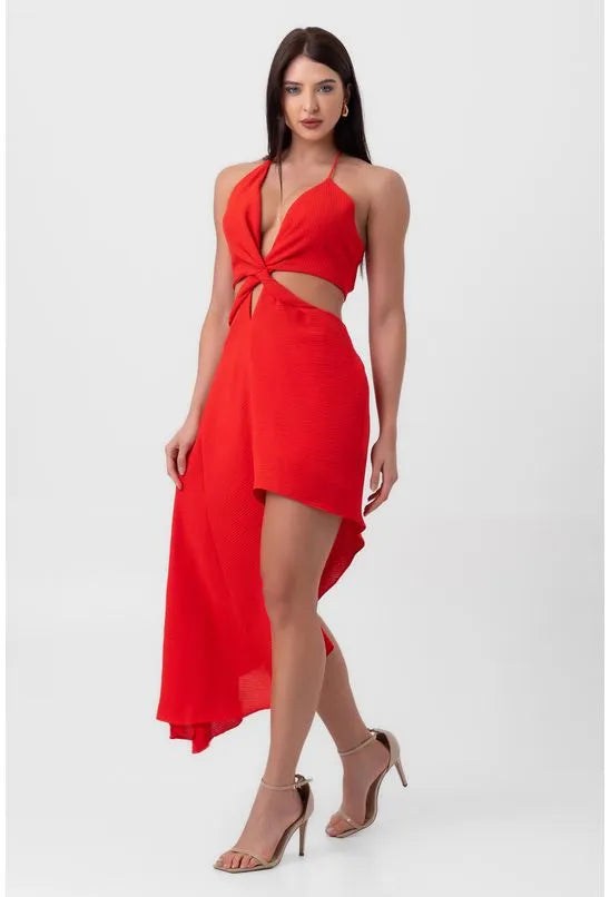 VESTIDO CURTO ASSIMÉTRICO VERMELHO LABRAVA