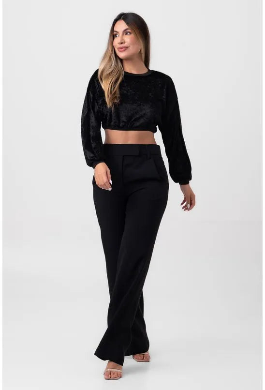BLUSA CAMURÇA MANGA LONGA PRETA LABRAVA