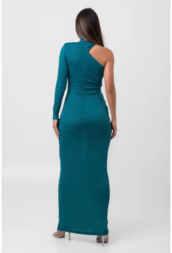 VESTIDO LUREX LONGO ASSIMÉTRICO VERDE LABRAVA