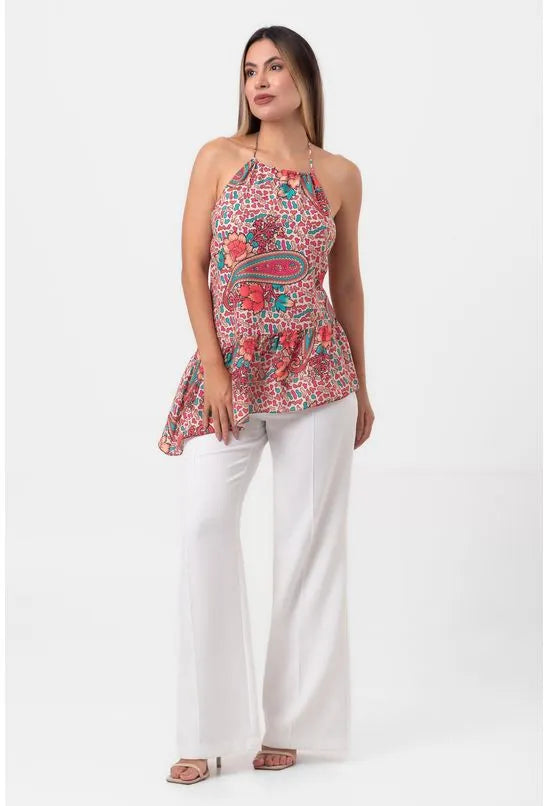 BLUSA PONTA FRENTE ÚNICA PAISLEY FLORAL PEQUIÁ