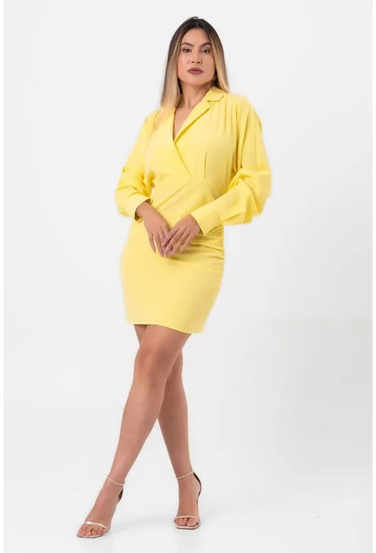 VESTIDO CURTO MANGA LONGA AMARELO