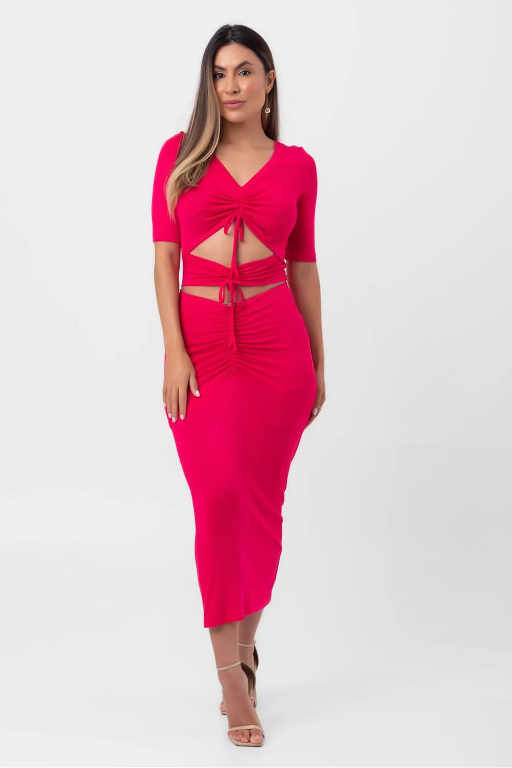 VESTIDO SUPER MIDI CANALETAS PINK LABRAVA