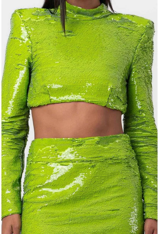 BLUSA CROPPED GOLA ALTA PAETE VERDE LABRAVA