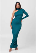 VESTIDO LUREX LONGO ASSIMÉTRICO VERDE LABRAVA