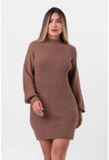 VESTIDO DE TRICÔ GOLA ALTA MARROM