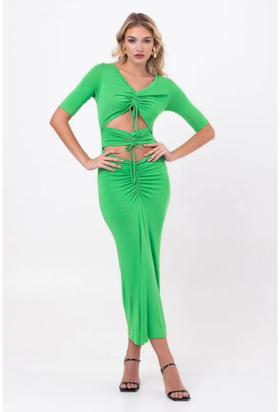 VESTIDO SUPER MIDI CANALETAS VERDE LABRAVA