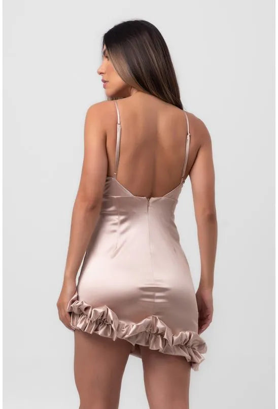 VESTIDO SATIN CURTO SLIP DRESS BEGE LABRAVA