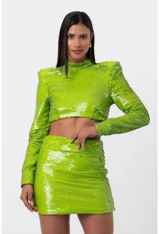 BLUSA CROPPED GOLA ALTA PAETE VERDE LABRAVA