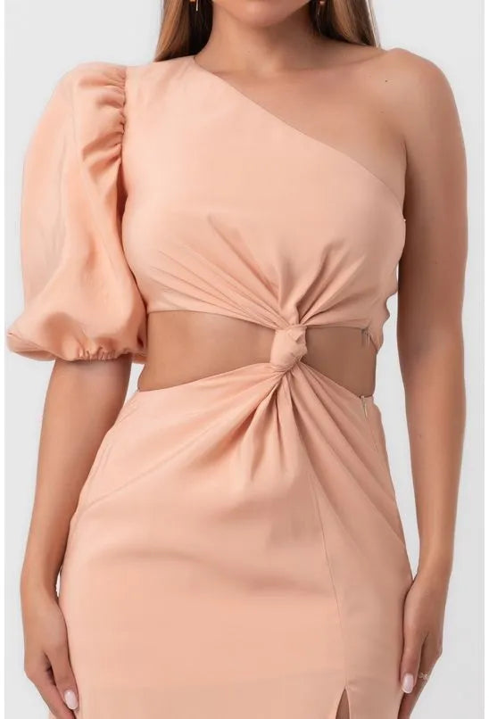 VESTIDO SUPER MIDI TORÇÃO BEGE LABRAVA