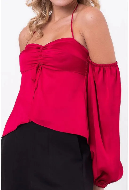 BLUSA DECOTE CORAÇÃO ACETINADA ROSA LABRAVA