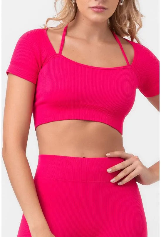 TOP FITNESS PULSE MANGA CURTA PINK BABADOTOP