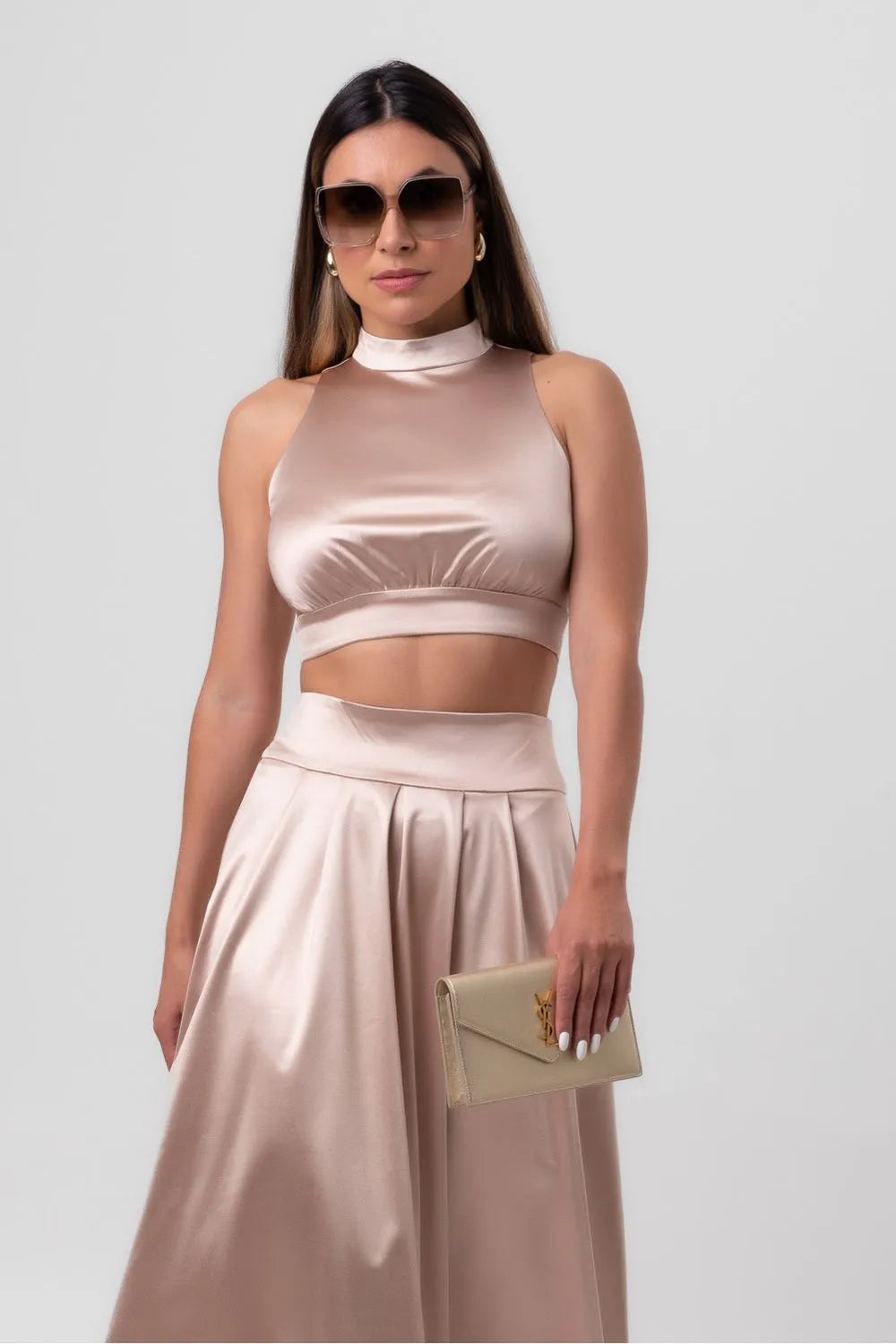 TOP SATIN CROPPED BEGE LABRAVA