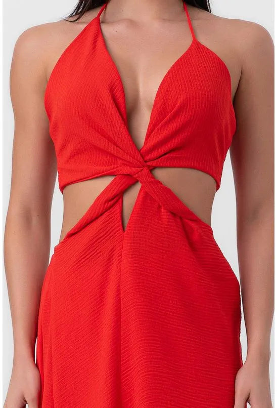 VESTIDO CURTO ASSIMÉTRICO VERMELHO LABRAVA
