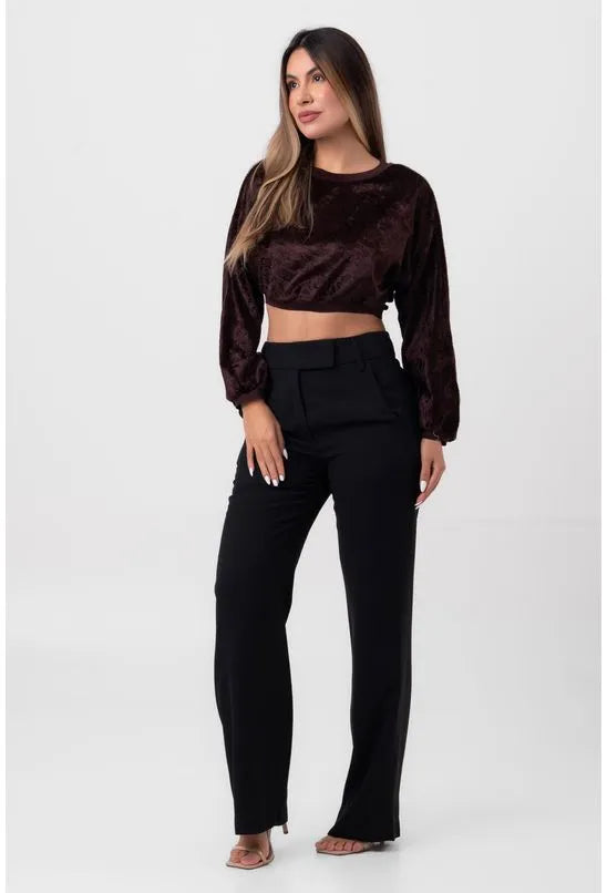BLUSA CAMURÇA MANGA LONGA MARROM ESCURO LABRAVA