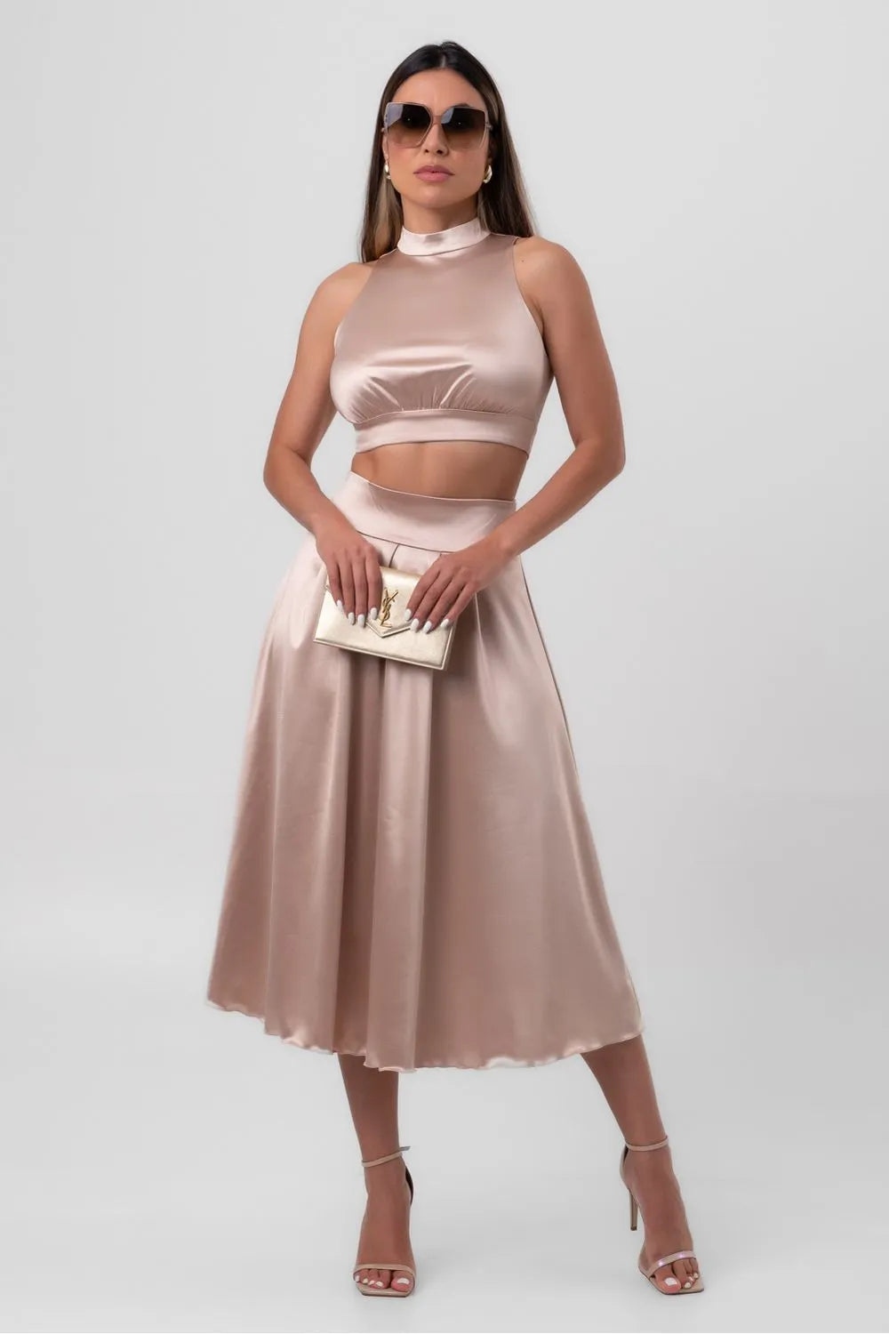 TOP SATIN CROPPED BEGE LABRAVA